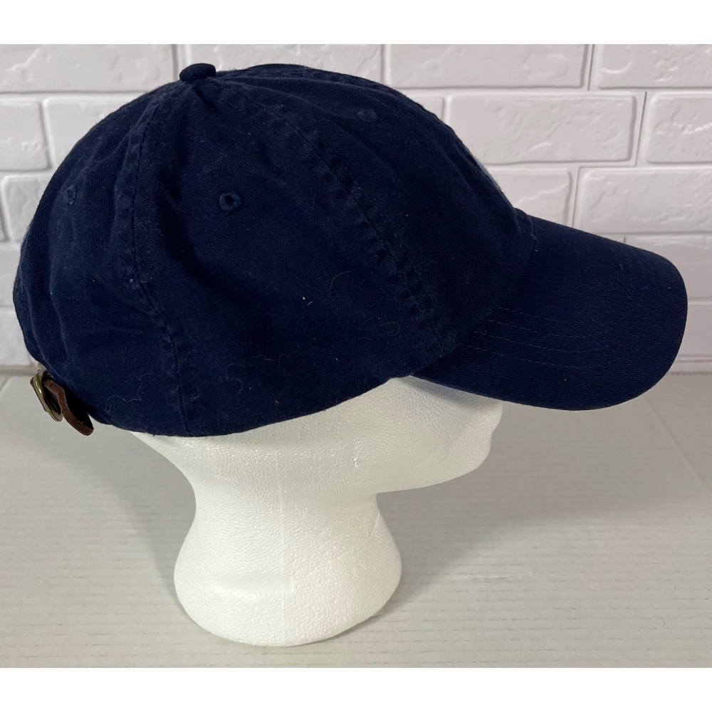 Polo Ralph Lauren Baseball Cap Mens OS Navy Blue Leather Strapback Pony Logo - Picture 2 of 7
